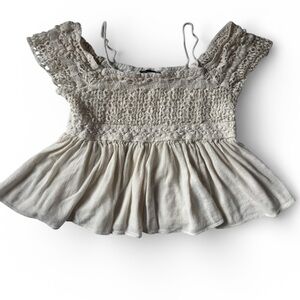 American Eagle Lace Crochet Boho Peplum Top Womens M Cream